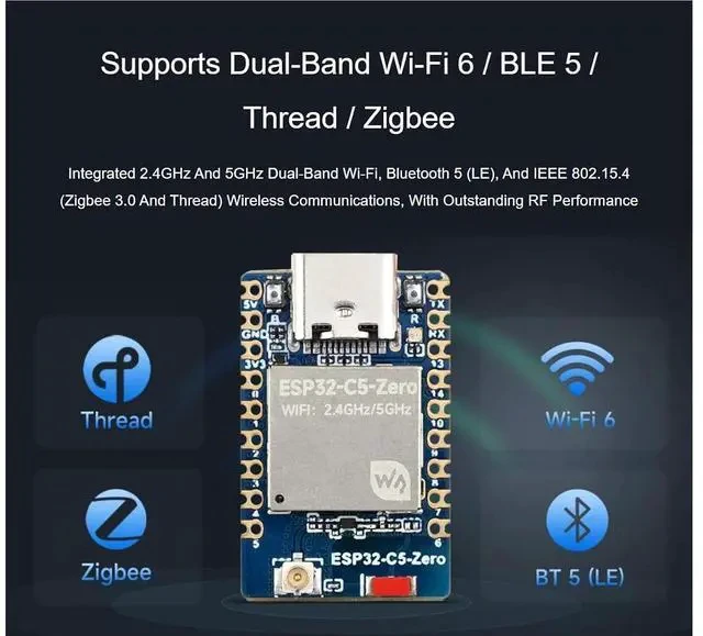 Alt view image 3 of 7 - ESP32-C5 Mini 2.4GHz/5GHz Dual-Band Wi-Fi Development Board with pre-soldered Header Based on ESP32-C5-HF4Integrated Bluetooth 5 (LE),IEEE 802.15.4 Wireless Communications