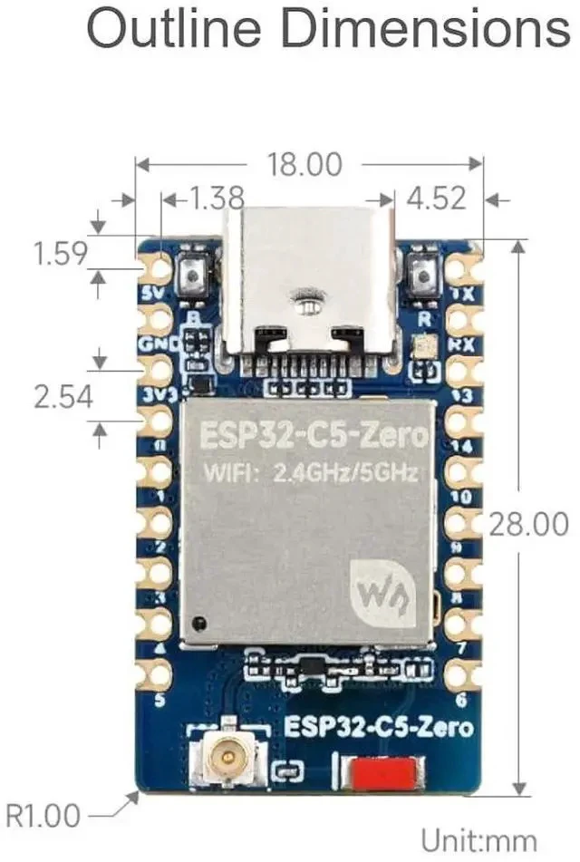 Alt view image 7 of 7 - ESP32-C5 Mini 2.4GHz/5GHz Dual-Band Wi-Fi Development Board with pre-soldered Header Based on ESP32-C5-HF4Integrated Bluetooth 5 (LE),IEEE 802.15.4 Wireless Communications