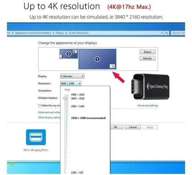 Alt view image 6 of 7 - USB-C Virtual Display Dummy Plug, DDC EDID Headless Ghost Display Emulator 1080P@60Hz Type-C Display Emulator