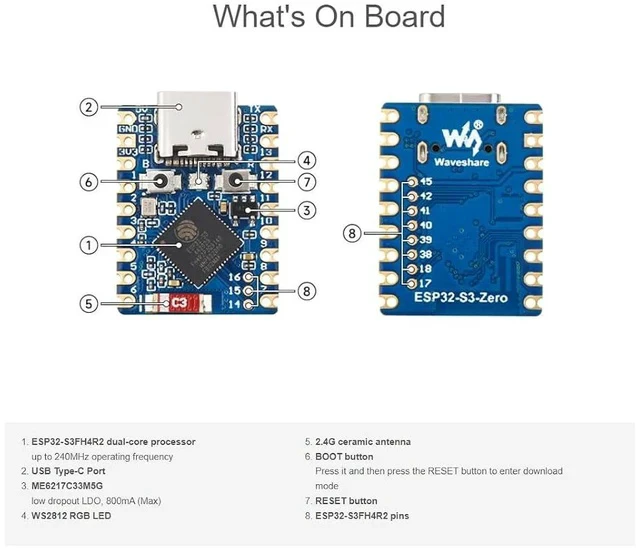 Alt view image 4 of 7 - 2 PCS ESP32-S3 Mini Development Board with 2.4GHz Wi-Fi,Bluetooth 5 Support,Based on ESP32-S3FH4R2 Dual-Core Processor,240MHz Running Frequency, USB Type-C Port