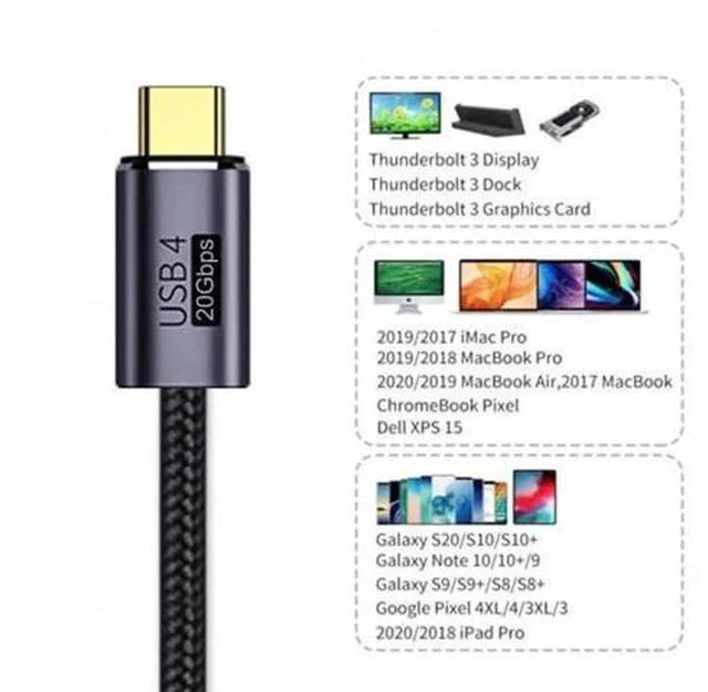 Alt view image 5 of 7 - 100CM USB4 Gen2 Type-C Male to Male Cable | 20Gbps Data & 100W(20V/5A) PD Fast Charging Cord for Laptop, Tablet & Smartphone
