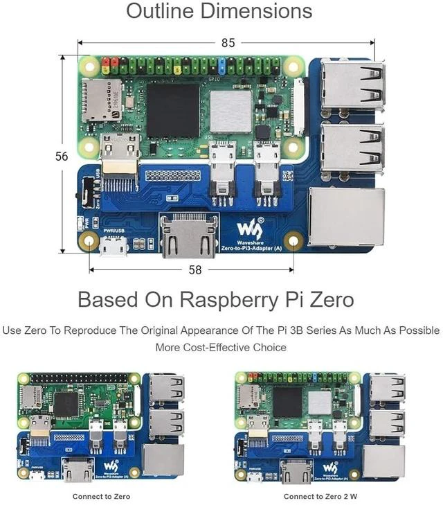 Alt view image 5 of 7 - Pi Zero to Raspberry Pi 3B/B+ Adapter,Based on Raspberry Pi Zero to Reproduce The Original Appearance of The 3B Series,Alternative Solution for Raspberry Pi 3 Model B/B+