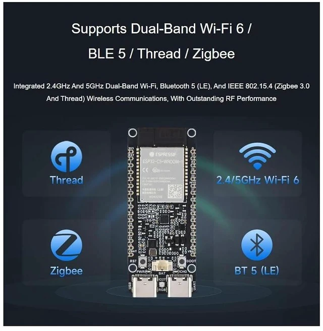 Alt view image 3 of 7 - ESP32-C5 Development Board Wi-Fi 6 Devkit Based on ESP32-C5-WROOM-1 Series Module,240MHz and 5GHz Dual-Band,Multi-Protocol RISC-V MCU32MB Flash and 8MB PSRAM,with Built-in Antenna