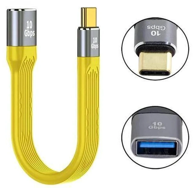 Alt view image 4 of 7 - 13cm Yellow Slim FPC Flat USB3.1 Gen2 Type-C Male Host to USB3.0 A Female OTG Cable | 10Gbps High Speed