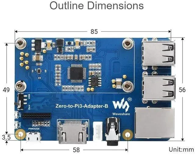Alt view image 7 of 7 - Pi Zero 2W to Raspberry Pi 3B/B+ Adapter,Based on Raspberry Pi Zero 2W to Reproduce The Original Appearance of The 3B Series,Alternative Solution for Raspberry Pi 3 Model B/B+