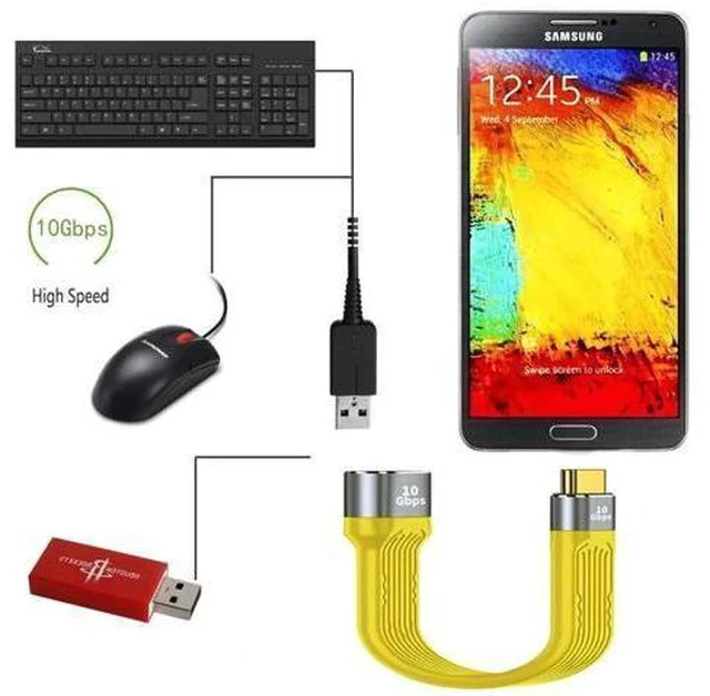 Alt view image 5 of 7 - 13cm Yellow Slim FPC Flat USB3.1 Gen2 Type-C Male Host to USB3.0 A Female OTG Cable | 10Gbps High Speed
