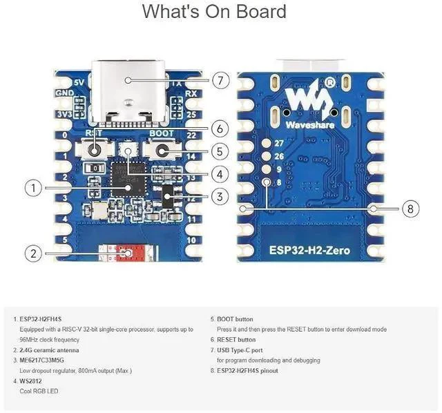 Alt view image 6 of 7 - ESP32-H2 Mini Development Board with pre-soldered Header Based on ESP32-H2FH4S chip,RISC-V 32-bit Single-core Processor,Supports BLE/Zigbee/Thread Wireless Communication,4MB Flash