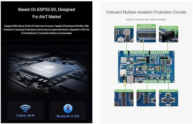 Alt view image 4 of 6 - Industrial ESP32-S3 Control Board,8-Channel Digital Input/Output Ccontroller,Based on ESP32-S3 Main Control, Supporting Wi Fi, Bluetooth, RS485, CAN and Ethernet Port