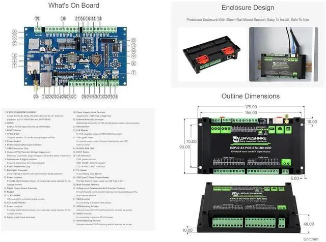 Alt view image 5 of 6 - Industrial ESP32-S3 Control Board,8-Channel Digital Input/Output Ccontroller,Based on ESP32-S3 Main Control, Supporting Wi Fi, Bluetooth, RS485, CAN and Ethernet Port