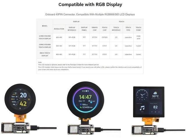 Alt view image 4 of 7 - ESP32-S3 RGB LCD Driver Board Based On ESP32-S3-WROOM-1-N8R8 Module Compatible with Multiple RGB666/565 LCD DisplaysWiFi & Bluetooth Support