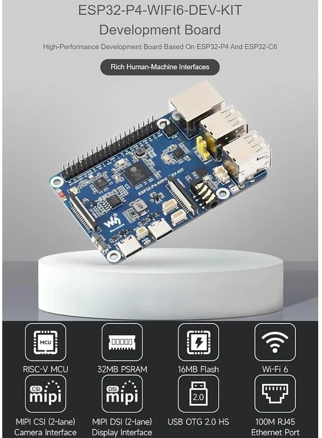 Alt view image 2 of 7 - ESP32-P4-WIFI6-DEV-KIT High-Performance Development Board Based On ESP32-P4 and ESP32-C6, RISC-V 32-bit Dual-core and Single-core ProcessorsRich Human-Machine Interfaces