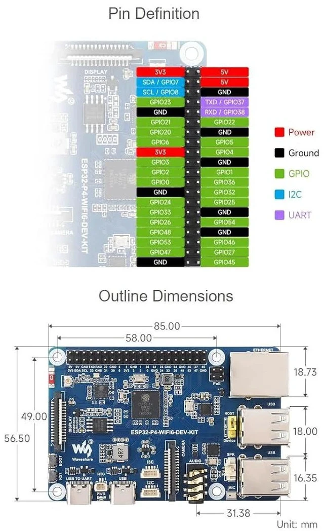 Alt view image 7 of 7 - ESP32-P4-WIFI6-DEV-KIT High-Performance Development Board Based On ESP32-P4 and ESP32-C6, RISC-V 32-bit Dual-core and Single-core ProcessorsRich Human-Machine Interfaces