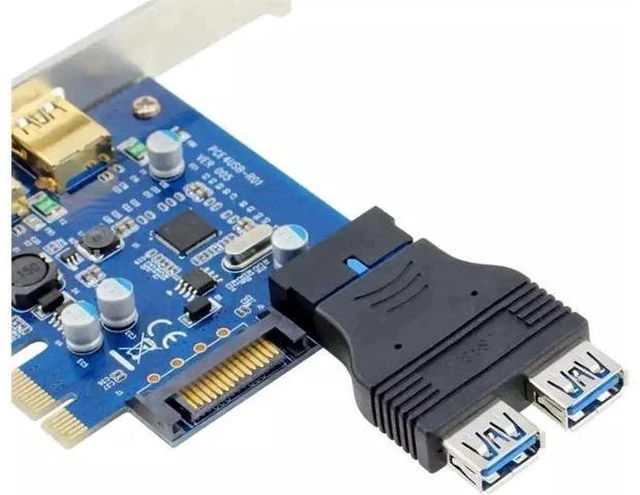 Alt view image 3 of 4 - Dual Port USB 3.0 Internal Header Adapter, 20Pin/19Pin Motherboard Header to 2 USB-A Female Ports Extension Cable