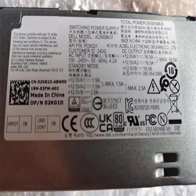 Alt view image 4 of 5 - 260W Power Supply D260EBN-00 0JJ4YW 02KG1D H260EBN-00 WYHR8 DPS-260AB-6 A AC260EPM-00 D260EPM-01 085CV5 AC260EBM-01 L260EBM-01 D260EBM-00 H260EBM-01