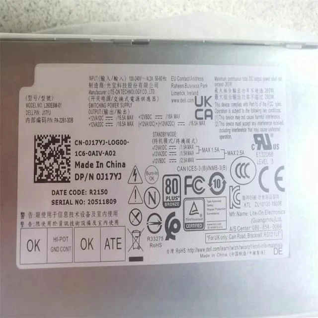 Alt view image 5 of 5 - 260W Power Supply D260EBN-00 0JJ4YW 02KG1D H260EBN-00 WYHR8 DPS-260AB-6 A AC260EPM-00 D260EPM-01 085CV5 AC260EBM-01 L260EBM-01 D260EBM-00 H260EBM-01