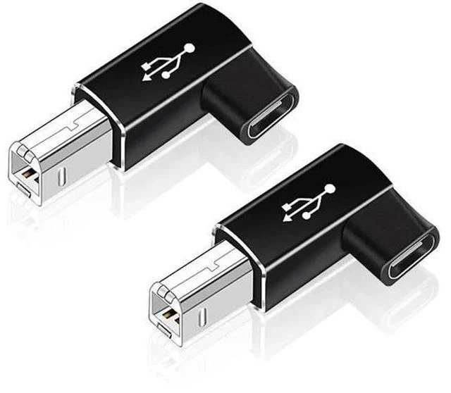 Main image of 2 Pack 90 Degree Right Angle USB B Male to USB C Female Adapter, Type C to MIDI Converter Compatible with Printer, Digital Piano, Laptop & All USB-C Devices