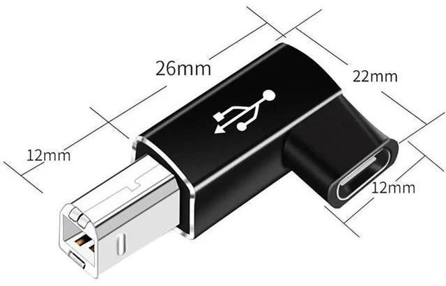 Alt view image 2 of 4 - 2 Pack 90 Degree Right Angle USB B Male to USB C Female Adapter, Type C to MIDI Converter Compatible with Printer, Digital Piano, Laptop & All USB-C Devices