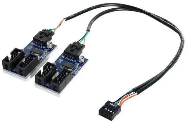 Alt view image 6 of 7 - 9Pin USB 2.0 Header 1 to 2/4 Female Extension Cable, Internal USB Port Multiplier Hub Adapter