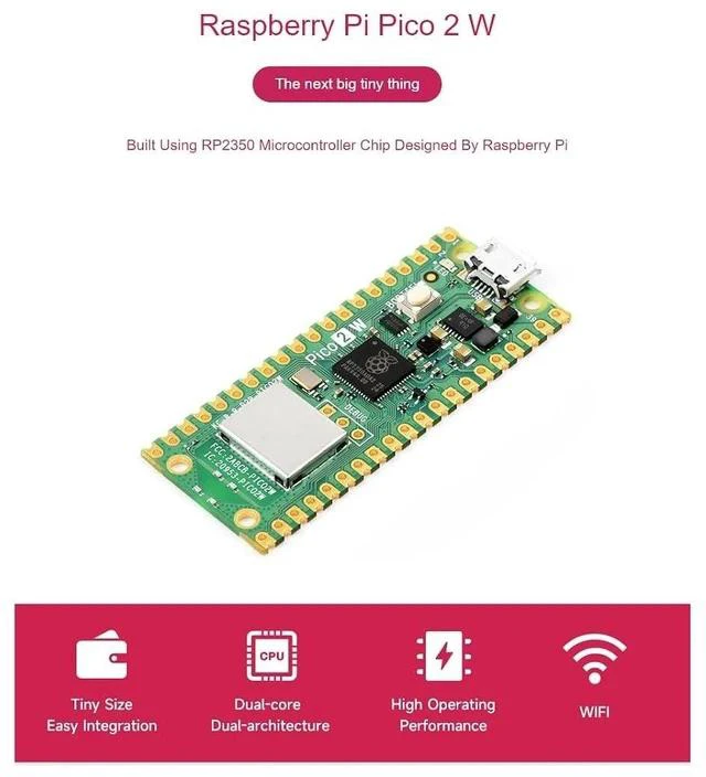 Alt view image 2 of 7 - Pre-Soldered Raspberry Pi Pico 2 W Microcontroller Board with Header,Supports WiFi 4 Wireless and Bluetooth 5.2,Based On RP2350 Dual-Core Processor