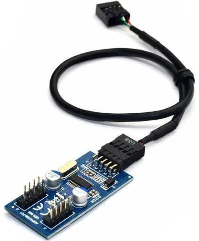 Alt view image 2 of 5 - 30CM Motherboard USB2.0 9Pin 1-to-2 Splitter Cable, Single 9Pin Male to Dual 9Pin Male Internal Header Extension Adapter