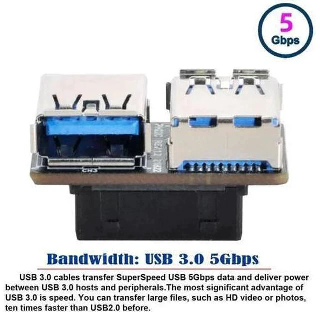 Alt view image 4 of 6 - Flat PCBA Dual USB 3.0 A Female to 19/20 Pin Motherboard Header Adapter