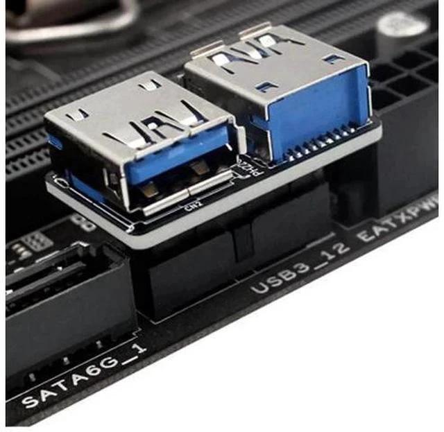Alt view image 5 of 6 - Flat PCBA Dual USB 3.0 A Female to 19/20 Pin Motherboard Header Adapter