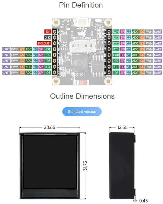 Alt view image 4 of 7 - ESP32-S3 1.3inch Display Development Board with Case 240×240 Pixels 262K Color LCDSupports 90° Hardware Rotation,Built-in ST7789V2 Chip and 6-Axis IMU