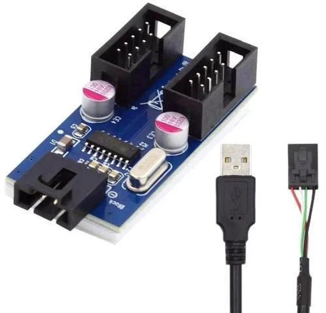 Alt view image 3 of 7 - Motherboard USB 2.0 9Pin/10Pin Header 1 to 2 Splitter Cable, Internal Front Panel USB Header Extension Hub Adapter