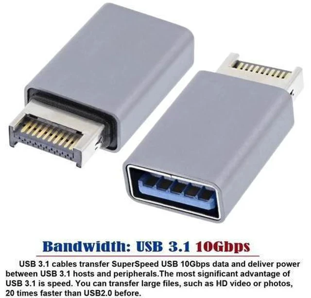 Alt view image 2 of 7 - USB 3.1 Type-E Male Front Panel Header to USB 3.0 Type-A Female Adapter, Motherboard Internal Data Converter