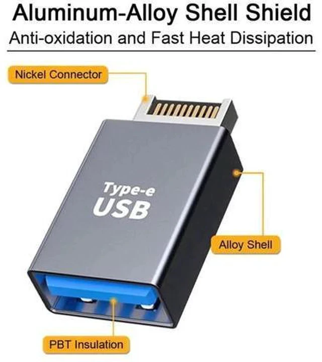 Alt view image 6 of 7 - USB 3.1 Type-E Male Front Panel Header to USB 3.0 Type-A Female Adapter, Motherboard Internal Data Converter