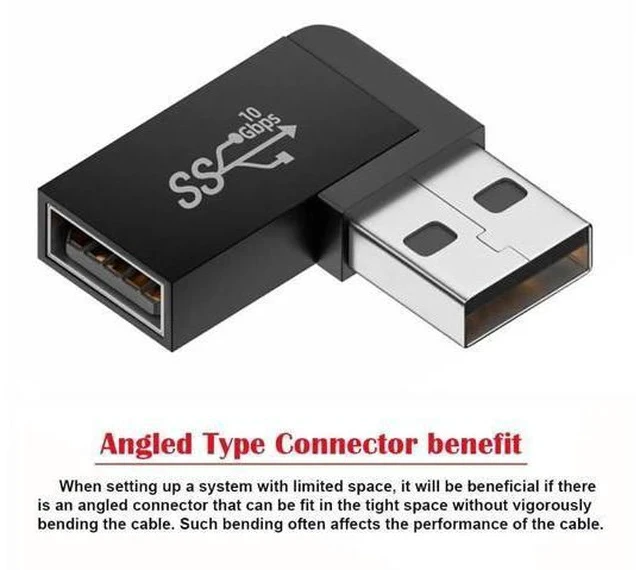 Alt view image 2 of 7 - 90 Degree Left Angled USB 3.2 Gen2 Male to Female Extension Adapter, 10Gbps SuperSpeed USB A Elbow Extender for Power, Data & Video Transmission
