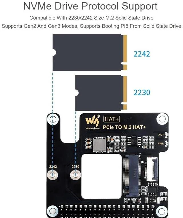 Alt view image 3 of 7 - PCIe to M.2 Adapter for Raspberry Pi 5,Support M.2 NVMe SSD 2230 2242,Supports Gen2 and Gen3 Modes
