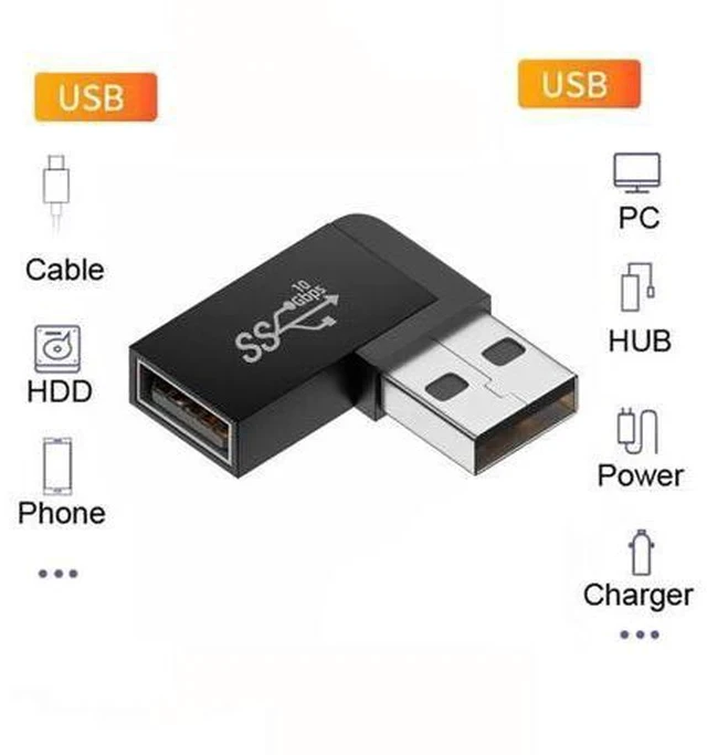 Alt view image 4 of 7 - 90 Degree Left Angled USB 3.2 Gen2 Male to Female Extension Adapter, 10Gbps SuperSpeed USB A Elbow Extender for Power, Data & Video Transmission