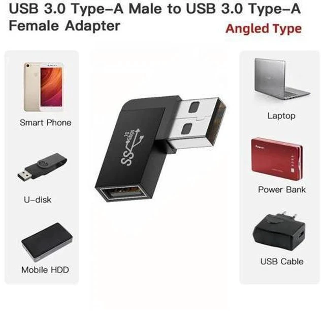 Alt view image 5 of 7 - 90 Degree Left Angled USB 3.2 Gen2 Male to Female Extension Adapter, 10Gbps SuperSpeed USB A Elbow Extender for Power, Data & Video Transmission