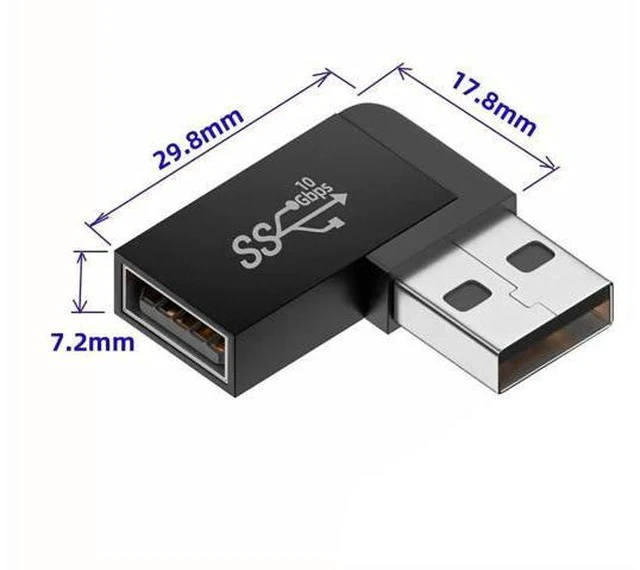 Alt view image 6 of 7 - 90 Degree Left Angled USB 3.2 Gen2 Male to Female Extension Adapter, 10Gbps SuperSpeed USB A Elbow Extender for Power, Data & Video Transmission