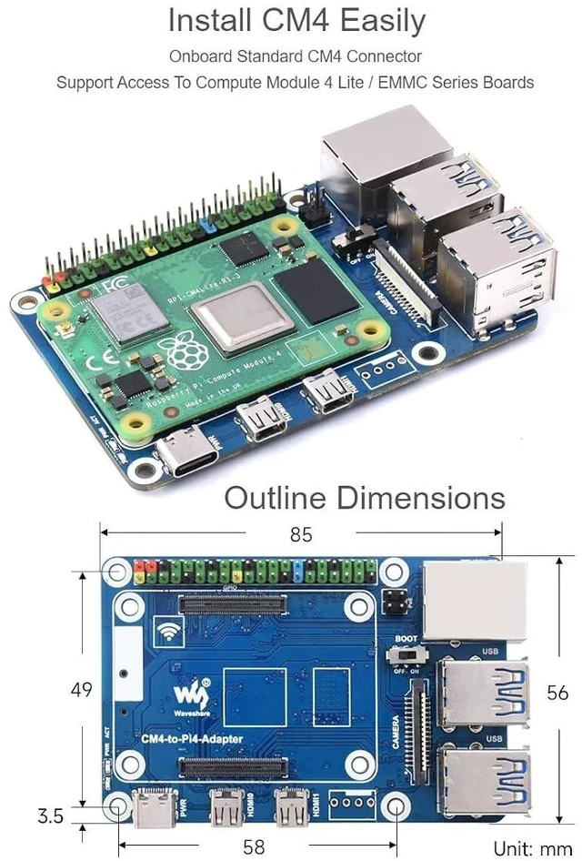 Alt view image 6 of 7 - Compute Module 4 to Raspberry Pi 4B Adapter,Based on Compute Module 4 to Reproduce The Original Appearance of Pi 4 B,Alternative Solution for Raspberry Pi 4B