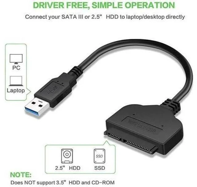 Alt view image 5 of 5 - USB 3.0 to SATA III Adapter Cable for 2.5" SSD & HDD, Not Compatible with 3.5-inch Hard Drives