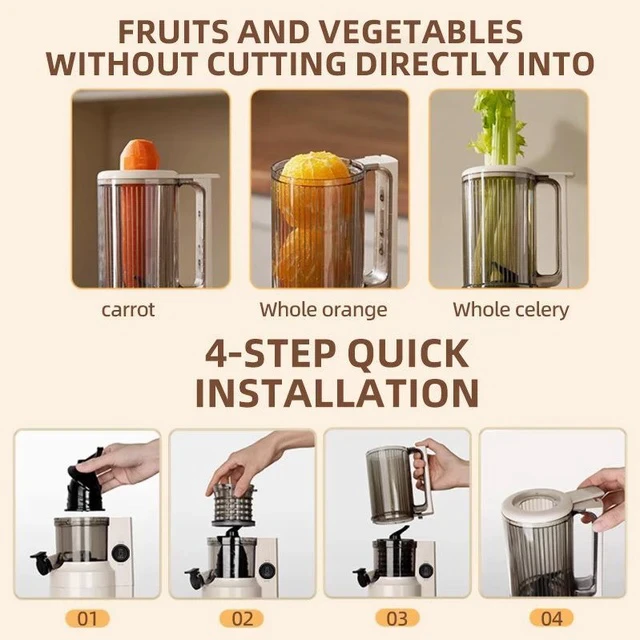 Alt view image 7 of 7 - Juicer Machine with Pulp & Juice Separation Automatic Whole Fruit Press, Slow Masticating Juicer with Large Feeding Chute, Easy to Clean,Cold Press Technology, Household Full-Auto Citrus Extractor