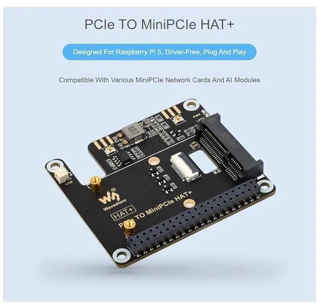 Alt view image 2 of 7 - PCIe to MiniPCIe Adapter for Raspberry Pi 5Compatible with Various MiniPCIe Wireless NIC and AI Modules,Supports USB Bluetooth Connection