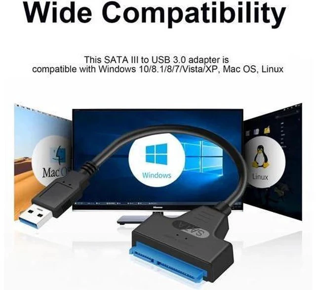 Alt view image 3 of 7 - Black USB 3.0 to 22Pin SATA Adapter Cable for 2.5 Inch HDD & SSD, UASP Supported Portable Hard Drive Converter
