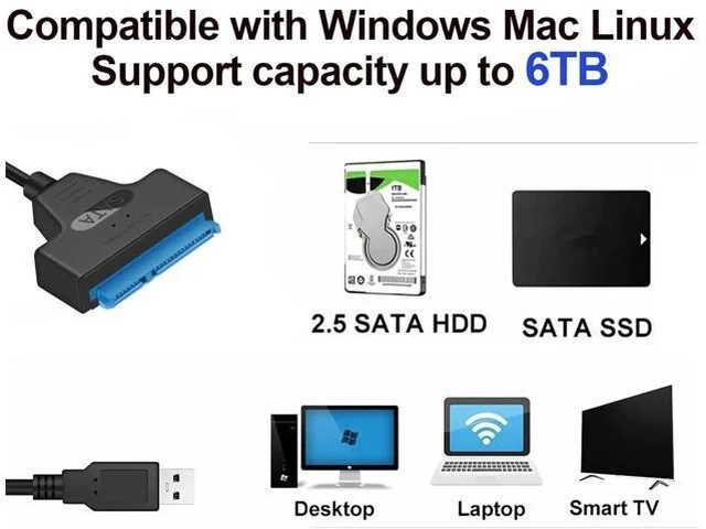 Alt view image 4 of 7 - Black USB 3.0 to 22Pin SATA Adapter Cable for 2.5 Inch HDD & SSD, UASP Supported Portable Hard Drive Converter