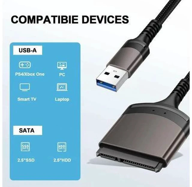 Alt view image 4 of 5 - 9 Inch USB 3.0 to SATA III Adapter Cable with Aluminum Shell & Nylon Cord, UASP Supported for 2.5" SSD/HDD