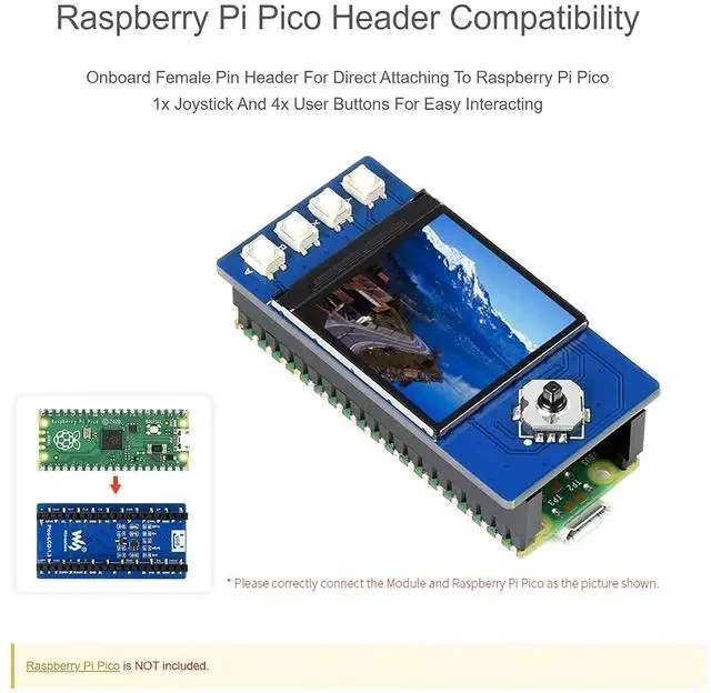 Alt view image 3 of 5 - 1.3 inch LCD Display for Raspberry Pi Pico, IPS Screen Display Module, 65K RGB Colors, 240x240 Pixels, Embedded ST7789 Driver Chip, Using SPI Bus, Compatible with Raspberry Pi Pico Header