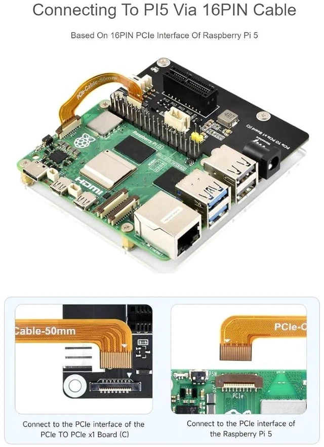 Alt view image 4 of 6 - PCIe FFC Connector to Standard PCIe x1 Slot Adapter Expansion Board (C) for Raspberry Pi,Compatible with PCIe X1, X4, X8, and X16 Interface Devices