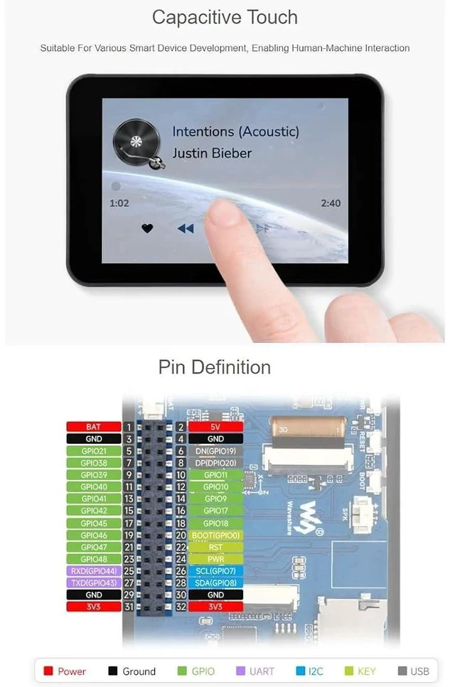 Alt view image 4 of 7 - ESP32-S3 3.5inch Capacitive Touch Display Development Board with Case,320×480 Pixels 262K Color IPS Display Panel Support Wi-Fi and BLE 5