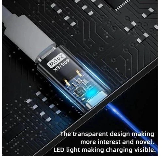 Alt view image 6 of 7 - Transparent LED USB4 Type C Male to Female Adapter, 240W 40Gbps 8K Video Extension Connector for Phone & Laptop