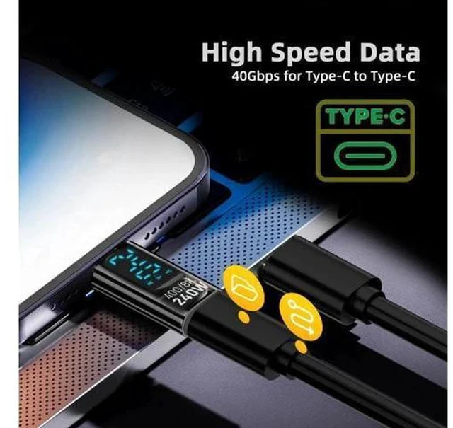 Alt view image 7 of 7 - 240W USB4 Male to Female Extension Adapter with Smart LED Display, USB4.0 40Gbps Type-C Voltage Current Power Tester Detector