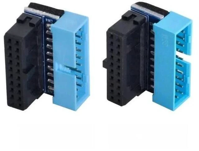 Main image of 2 Pack 90 Degree Angled USB 3.0 19/20Pin Internal Header Male to Female Adapter, Motherboard Front Panel Gender Changer