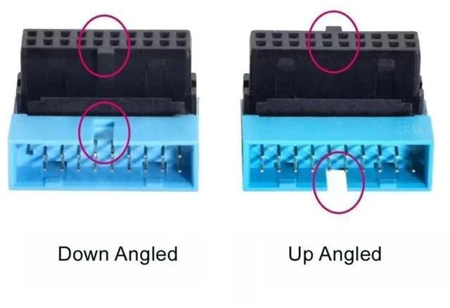 Alt view image 3 of 7 - 2 Pack 90 Degree Angled USB 3.0 19/20Pin Internal Header Male to Female Adapter, Motherboard Front Panel Gender Changer