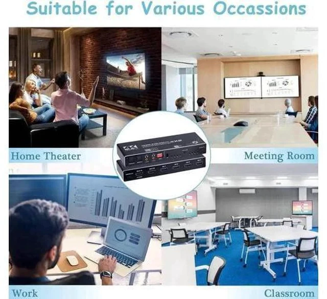 Alt view image 3 of 7 - 4x2 HDMI Matrix Switch 4 in 2 Out Model OZJ1 with IR Remote, Supports 4K, 1080P, 3D, RGB 8:8:8, Dolby Atmos, Dual SPDIF & Dual 3.5mm L/R Audio Outputs, Customizable EDID Management